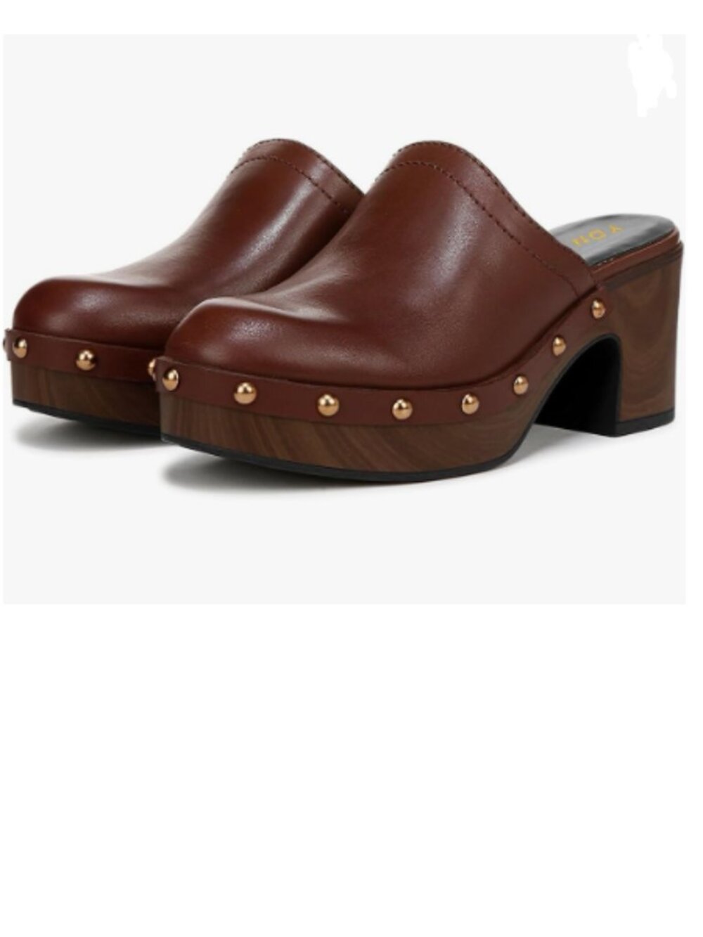 YDN Brown Leather Studded Clog Mules